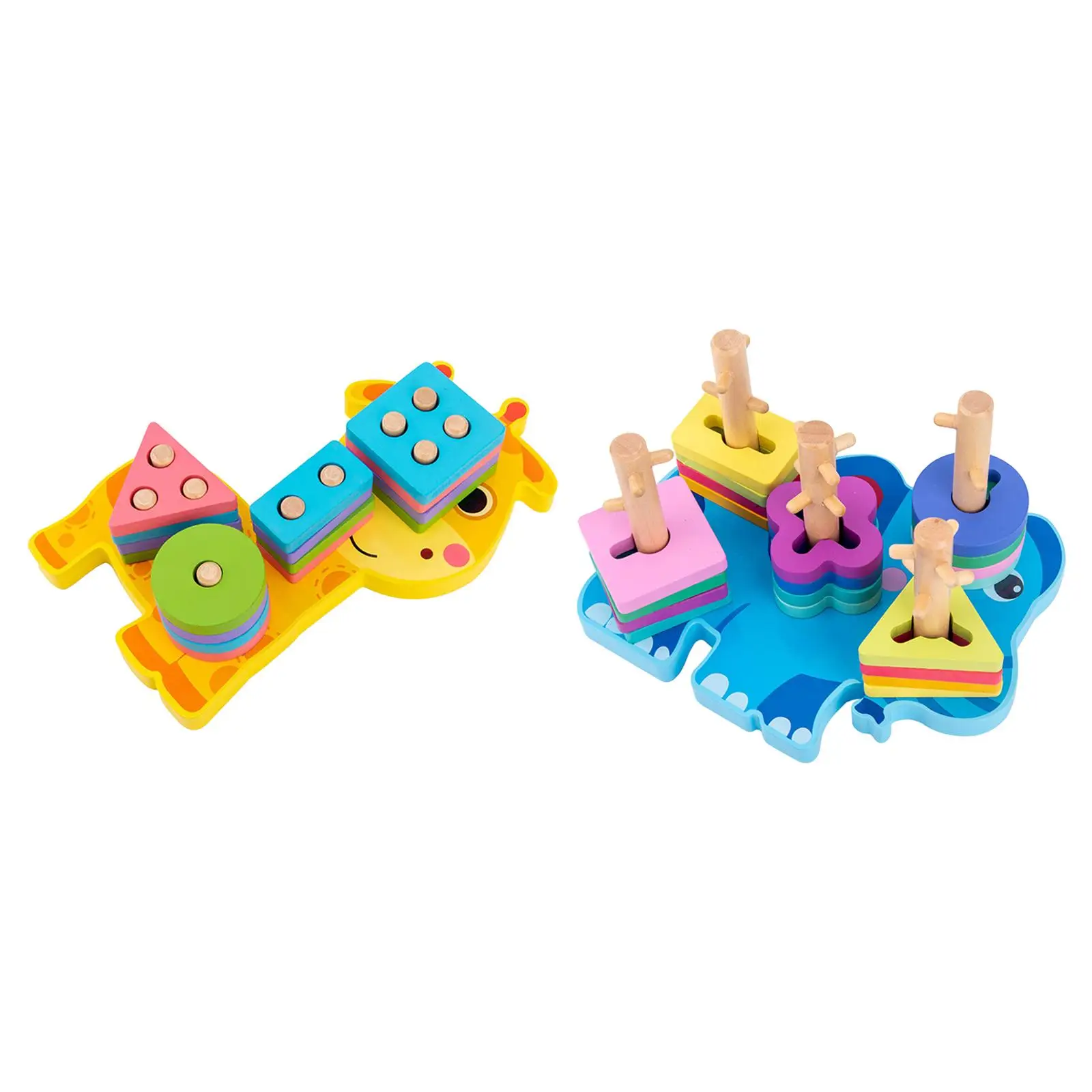 Baby Montessori Wooden Shape Matching Stacking Blocks Toys Color Cognitive Sensory Toys Developmental for Children 1-2 Years Old