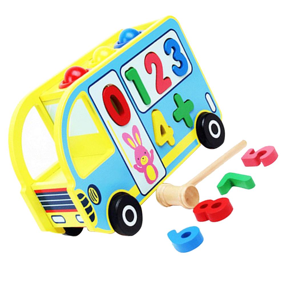 Wooden Bus Numbers Matching Toys - Pounding for Kids Toddlers - Preschool Education Development