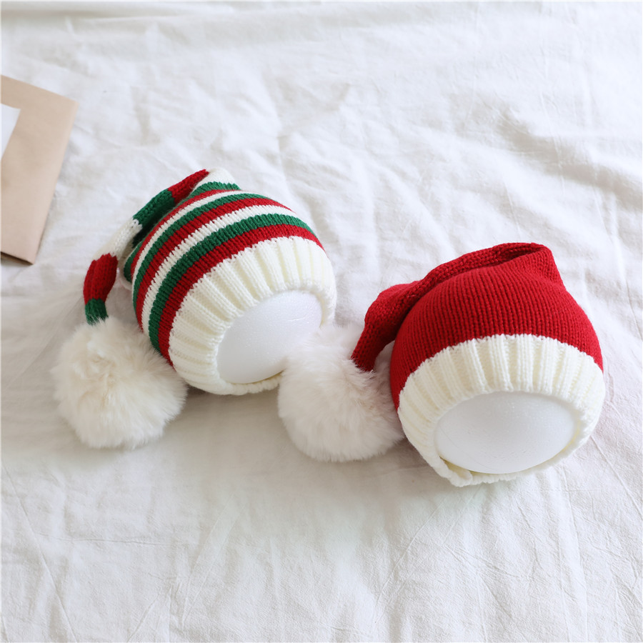 Pudcoco Weihnachten Strick mütze Winter warm gestreifte Mütze Mütze kaltes Wetter Pom Mütze für Kinder und Erwachsene – Detail 11