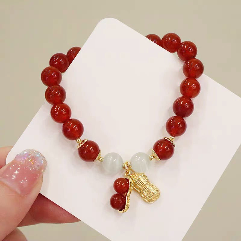 New Year Lucky Beaded Bracelet Elegant Red Beads Peanut Pendant Charm Bangle Chinese Style Jewelry For Women Festival Gifts