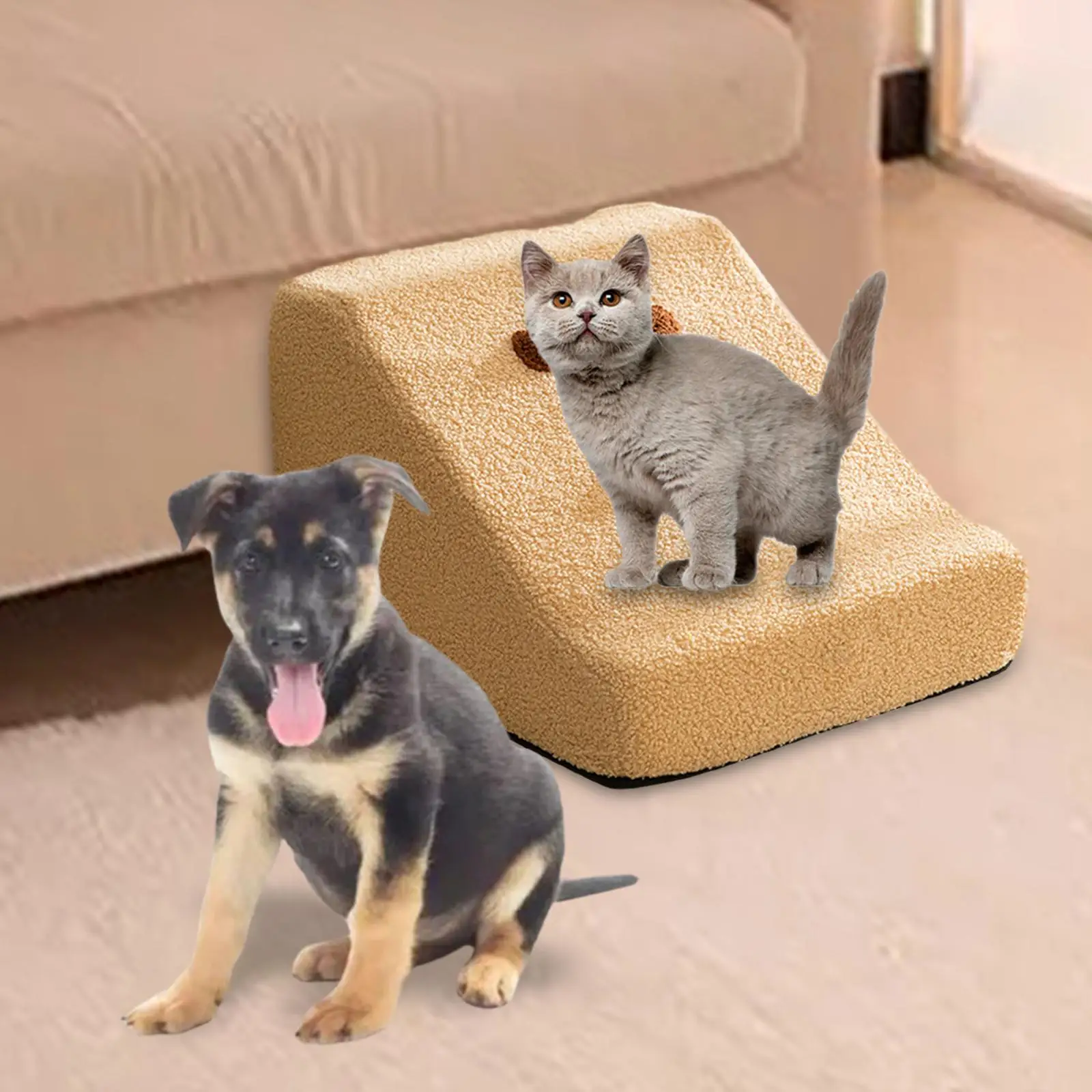 Dog Stairs Removable Cover Gentle Slope Shape Sturdy Soft for Older Dogs, Cats Portable Versatile Non Slip Dog Climbing Ladder