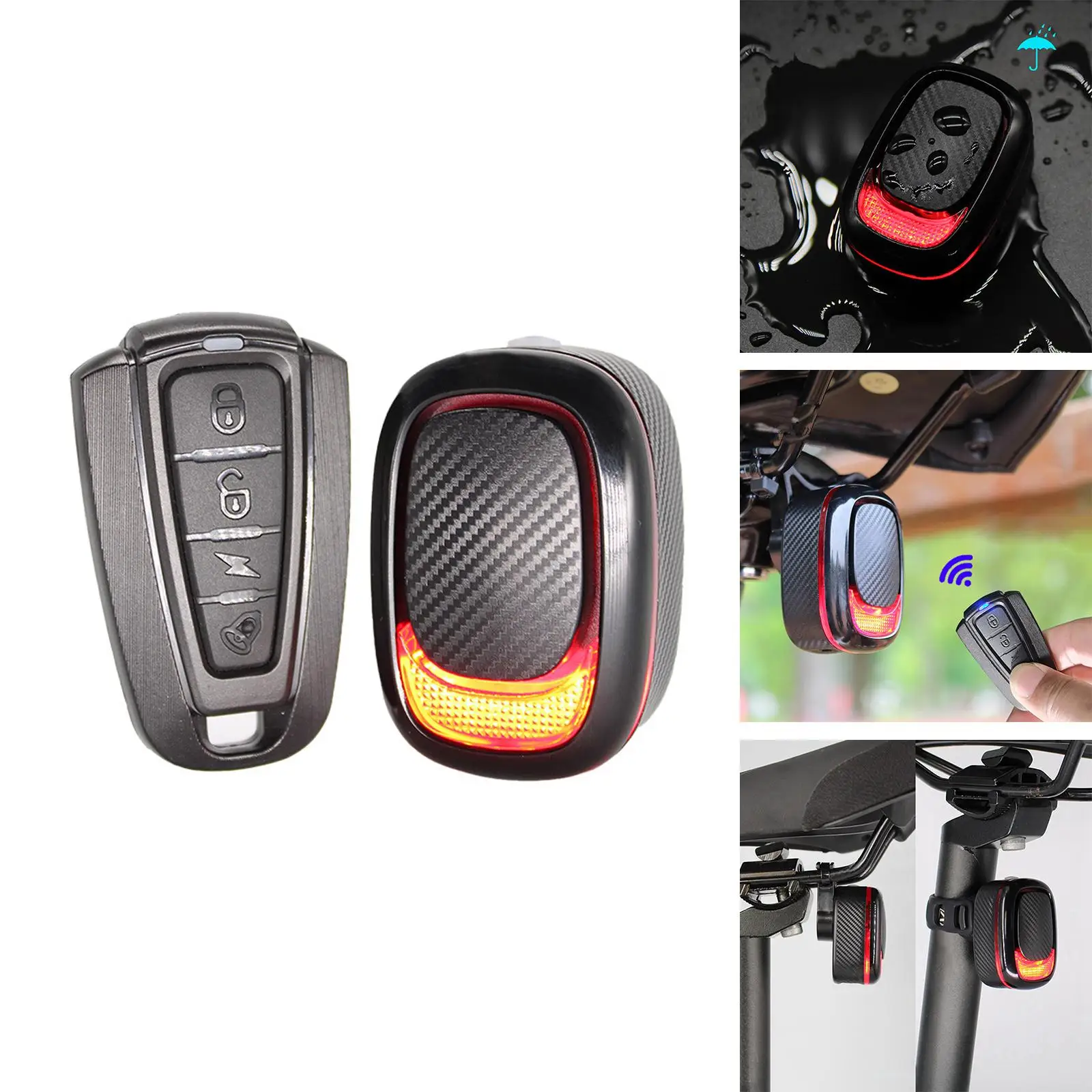 Bicycle Automatic Brake Taillight W/ Remote Signals Lamp Wireless Bell Alarm