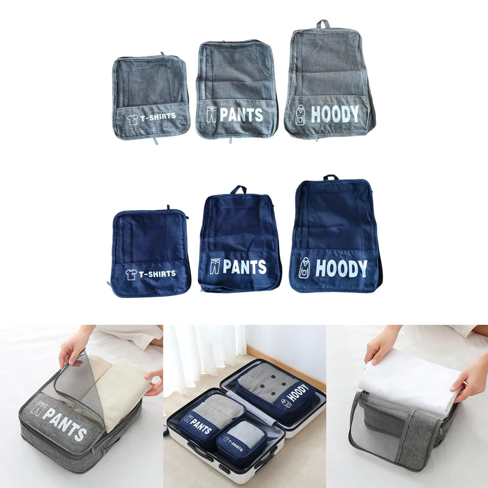 3 Pieces Compression Packing Cubes Expandable Travel Organizer Saving Space