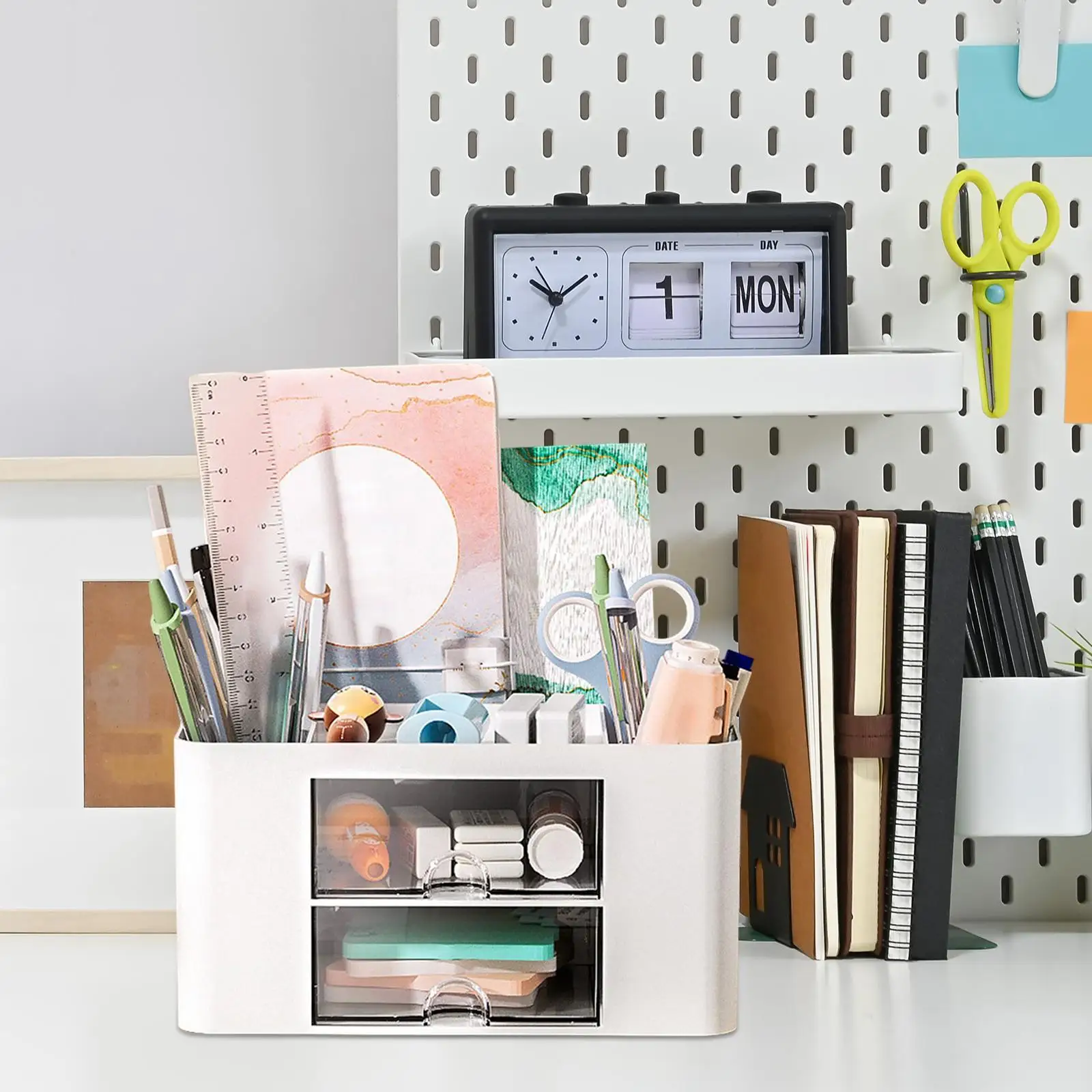 Organizer Pencil Storage Box with Drawers Desk Supplies Accessories