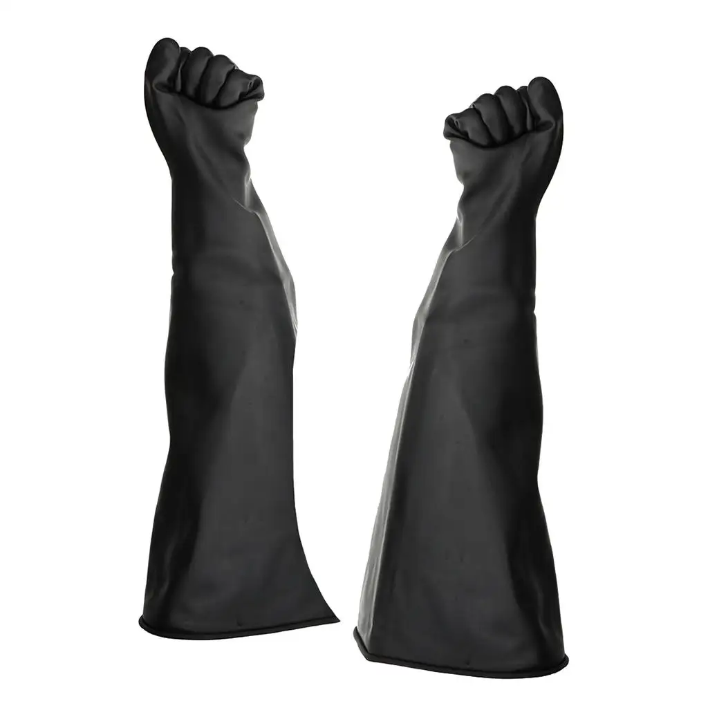 1 Pair 60cm Industrial Anti Chemical  Alkali Rubber Gloves Accs Black