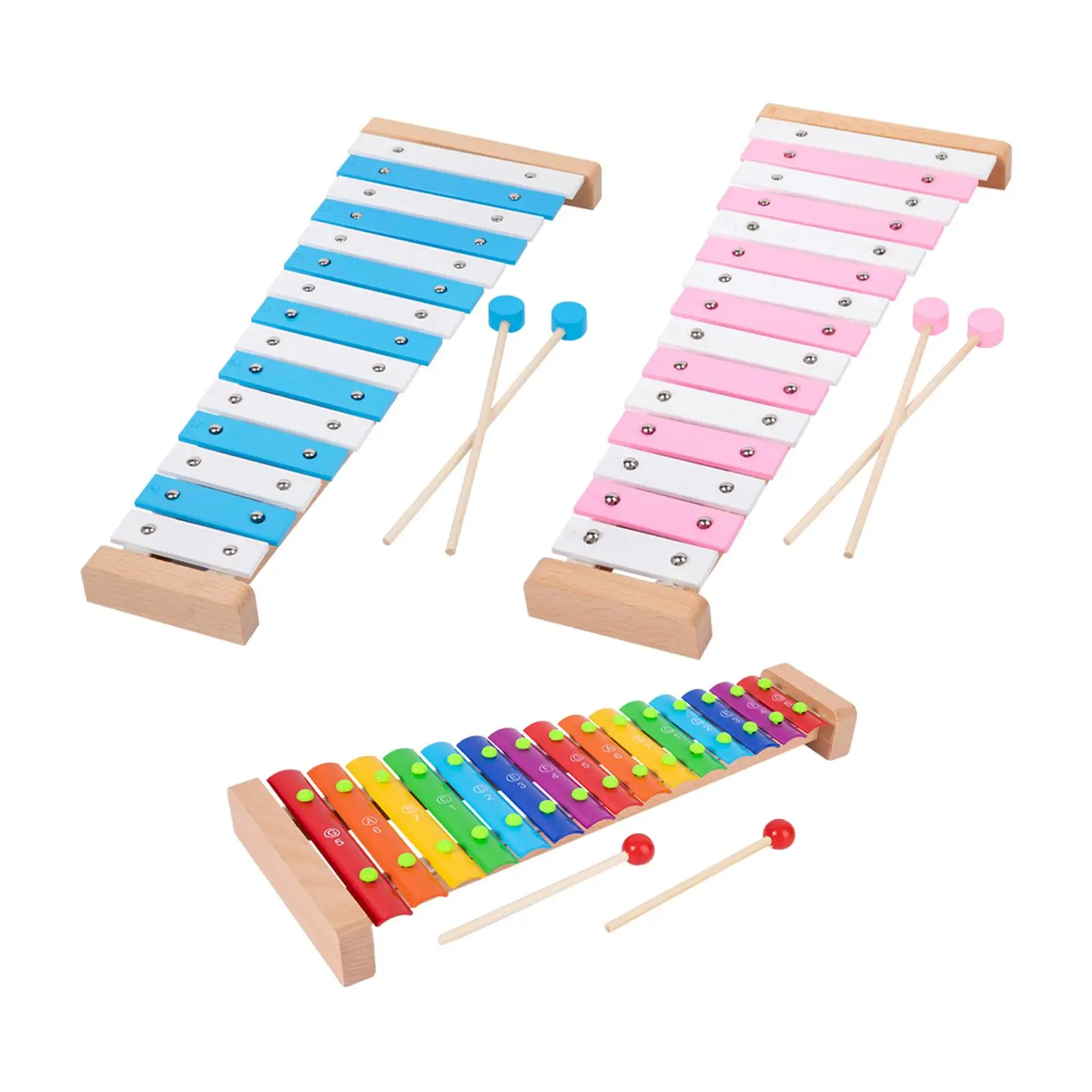 15 Note Metal Xylophone with 2 Mallets Musical Toy for Players Kids