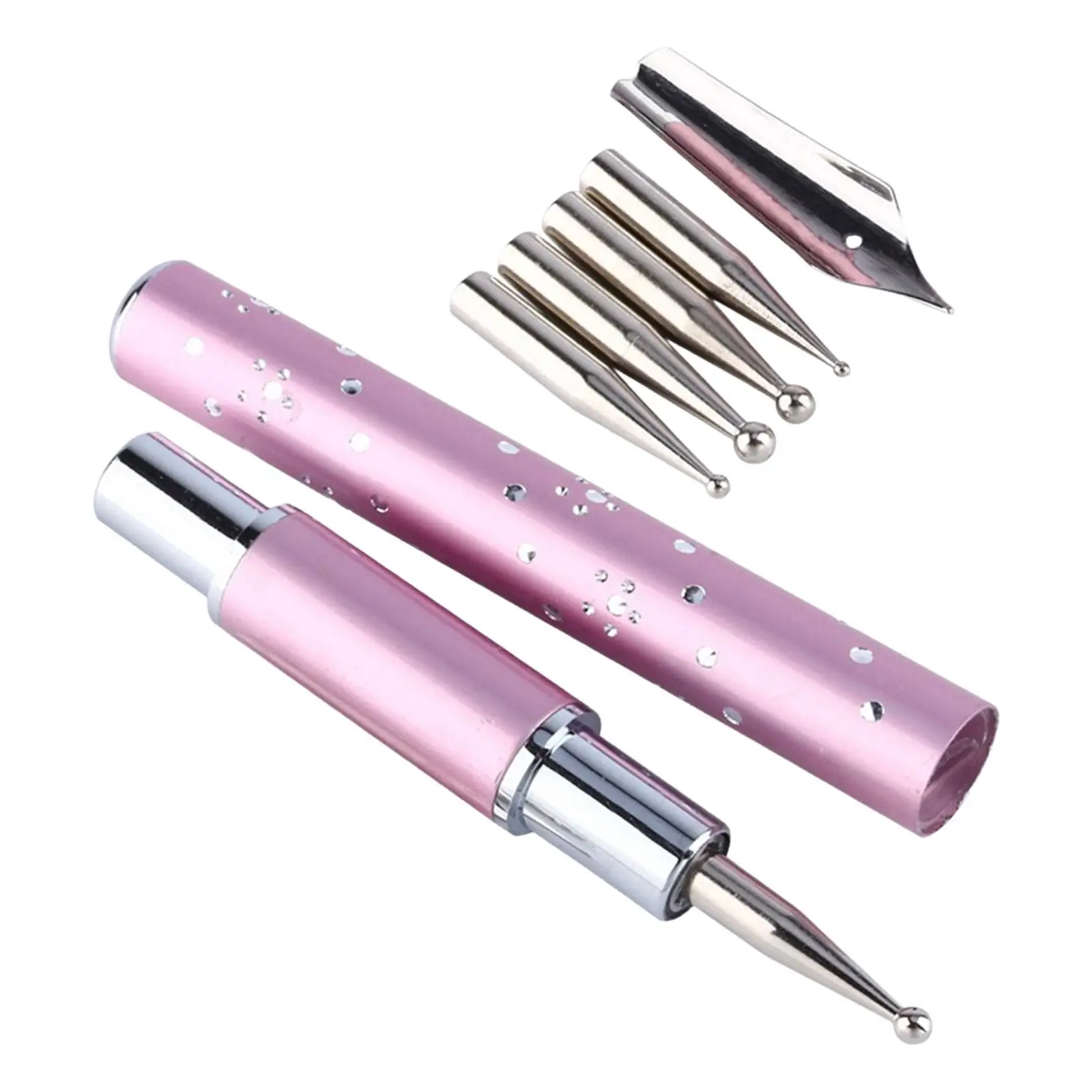 Nail Art Fountain Pen Brush Stainless Steel with 5 Replacement Heads Dotting Liner Tool Nail Art Painting Pen for Salon Home