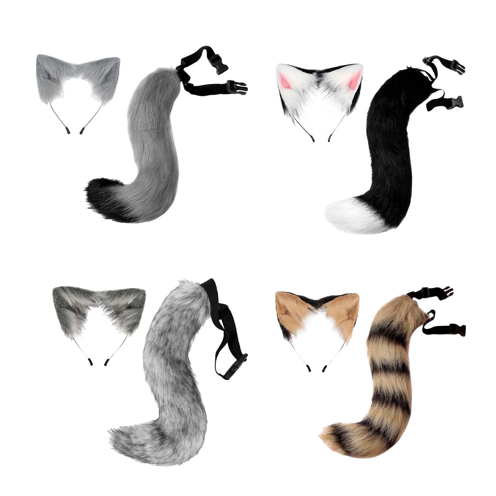 Plush Fox Ears Hair Hoop Costume Fancy Hair Accessories Cosplay Faux Fur Long Tail for Carnival Stage Shows Birthday Party