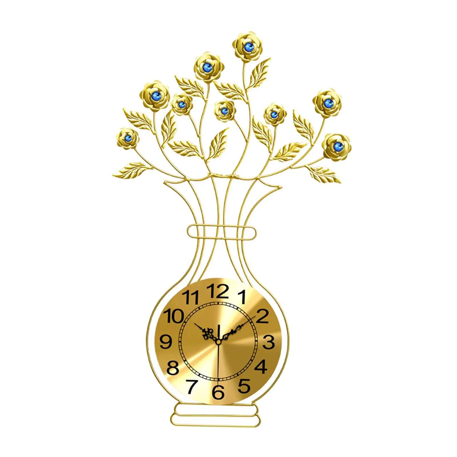 wall Clock Silent Decor Hanging Decorative Porch Decoration Vase Leaves for Home Bathroom Dining Room Hallway Hotel