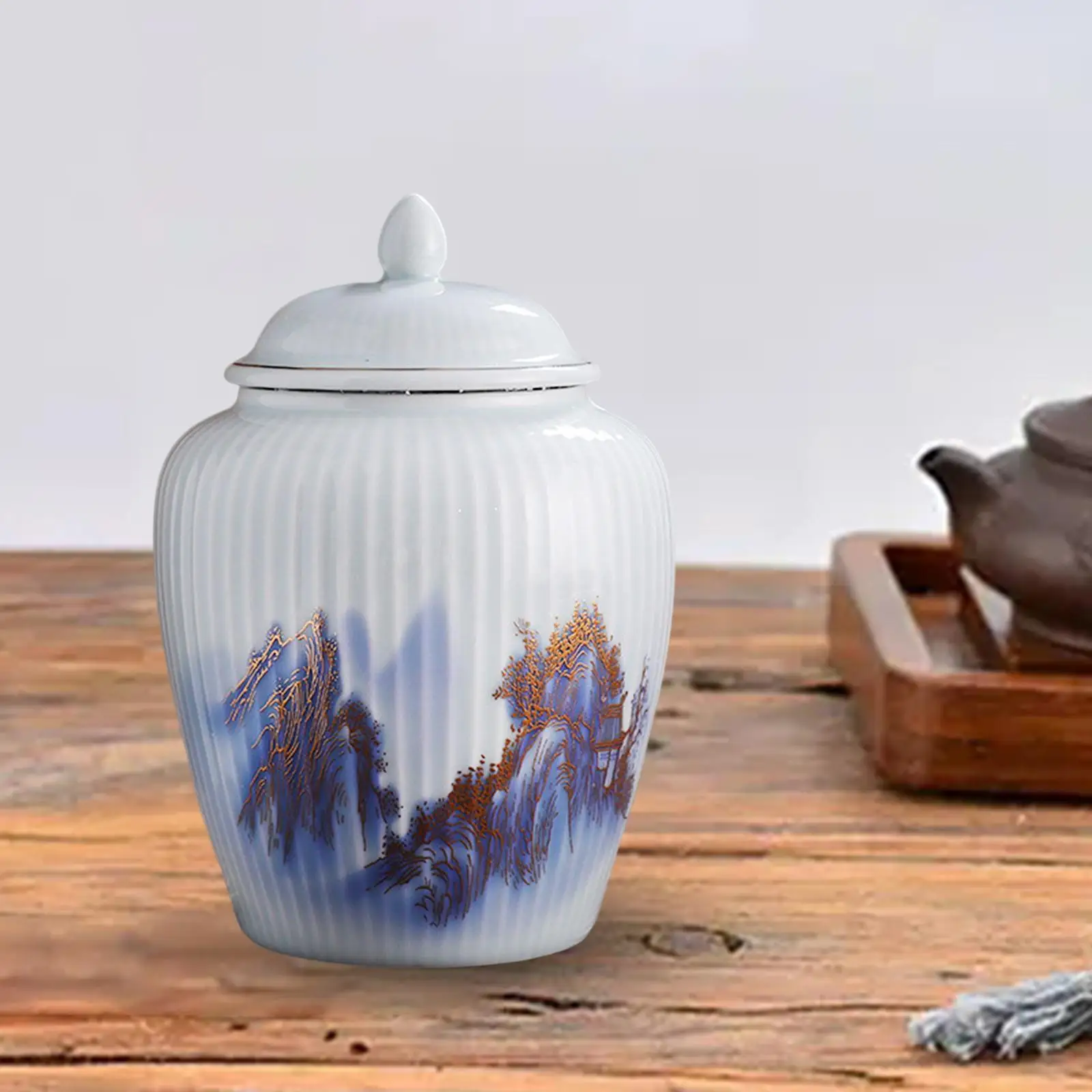 Traditional Flower Vase Temple Jar with Lid Table Centerpieces Plants Holder for Office Flower Arrangement Bedroom