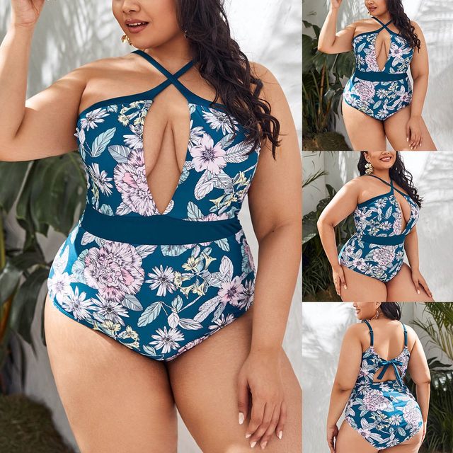 Plus Size Two Pieces Swimsuits Swimwear Women Print Summer Large Bathing  Suits Tankini Beachwear Sexy Backless Bikini Swimdress - AliExpress