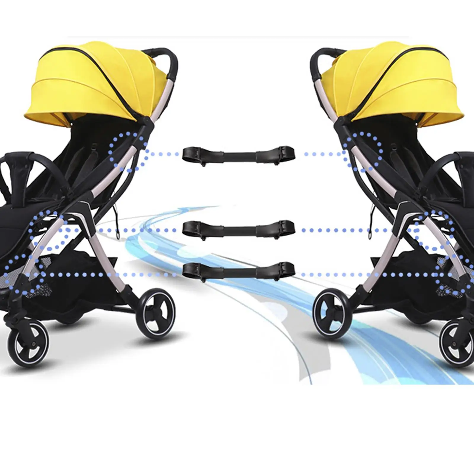 3x Twin Baby Stroller Connector Alluminum Alloy Side by Side Safety Attachment Black Secure Strap Linker Durable for Infant Cart