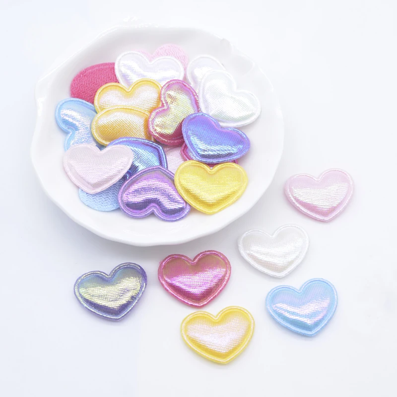 100Pcs 22*18mm Colorful Heart Applique for Handmade Hat Crafts Clothes Sewing Patches DIY Headwear Clips Bow Decor Accessories
