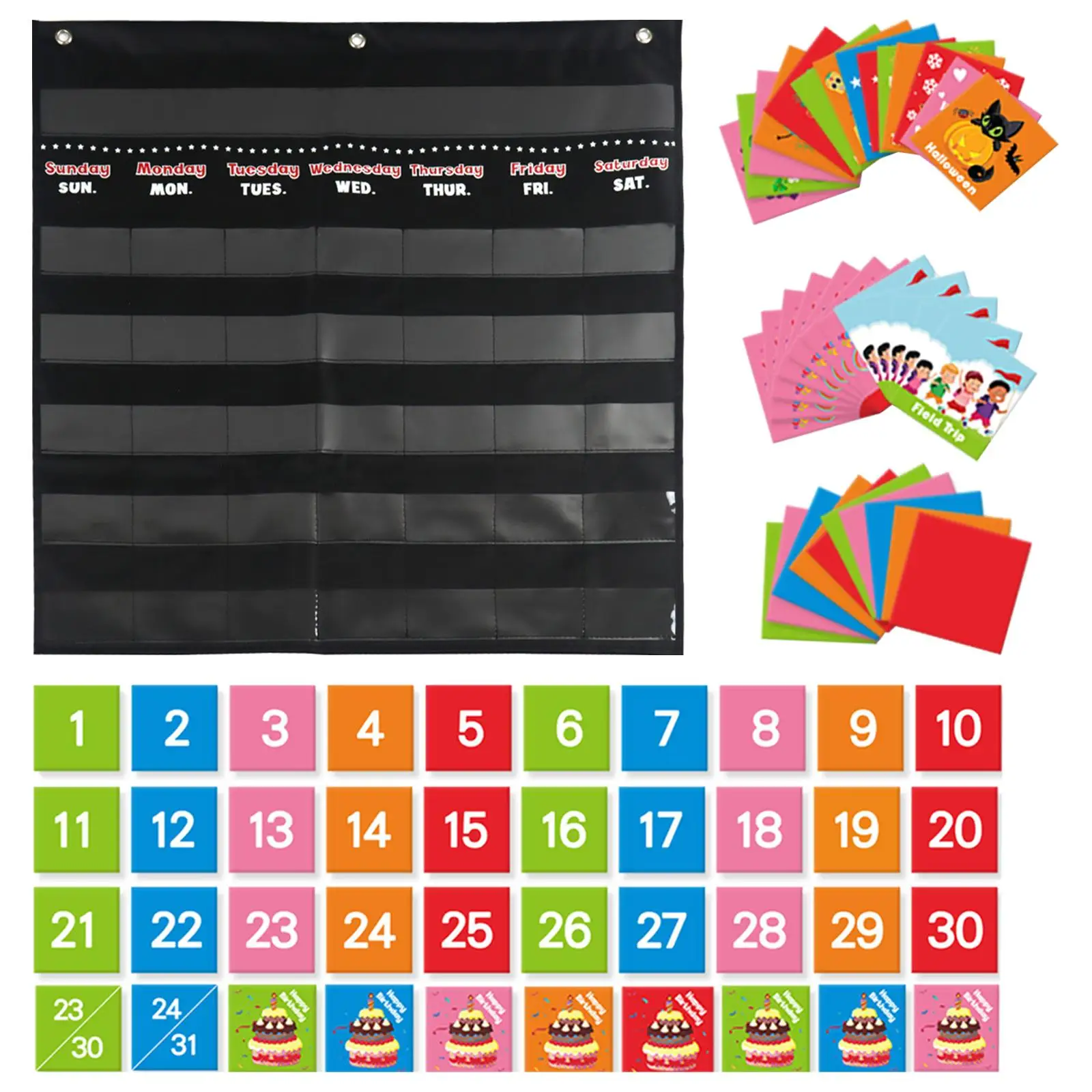 Calendar Pocket Chart Kids Toddlers Learning Materials for Homeschool, Early Learning Supplies