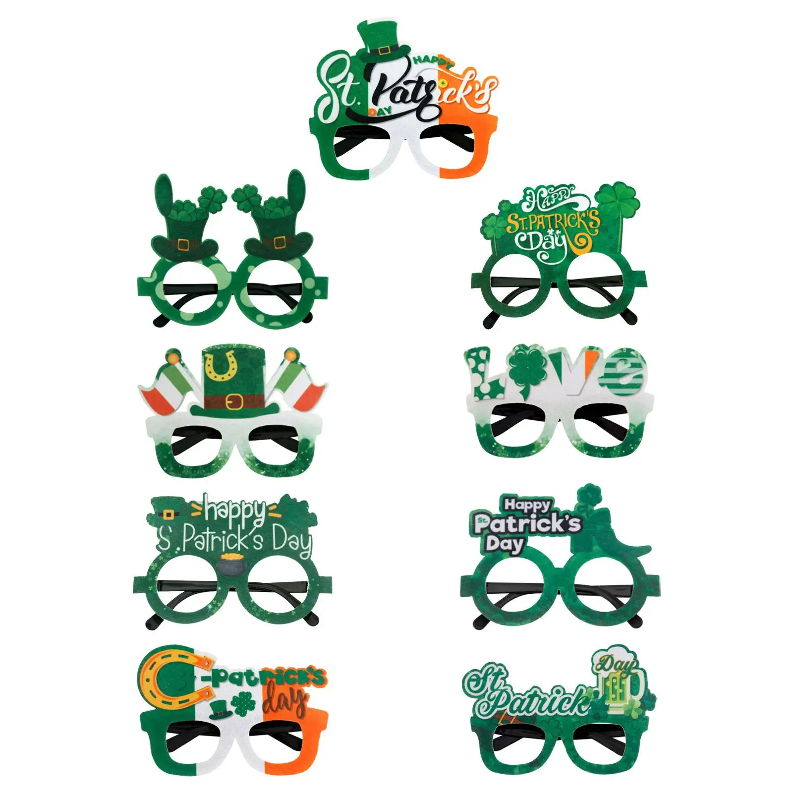 Happy ST Patricks Day Glasses Shamrock Decor Glasses Frame Hat Fancy Dress Eyeglasses for Football Party Favors Rugby Adults