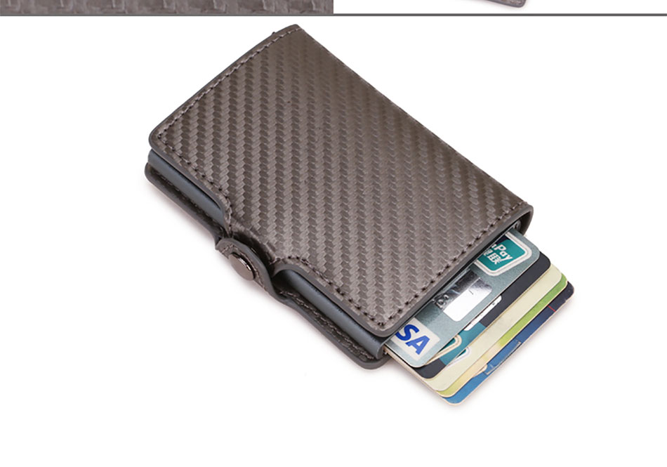 Carbon Fiber RFID Blocking Leather Wallet - Mens Credit Card Holder Case