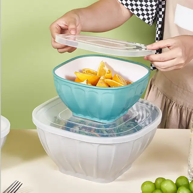 Stackable Square Plastic Bowl With Lid Large Opening Space-saving Meal Prep  Salad Bowl Kitchen Supply