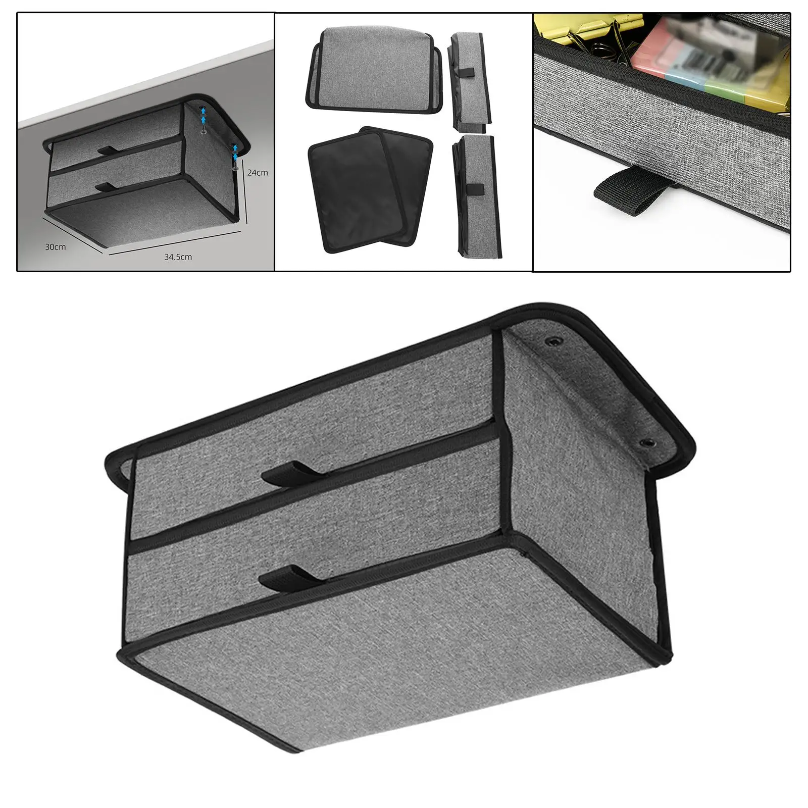 Hidden Stationery Classroom Folding 2 Layers Waterproof Large Capacity under Desk Storage Box Table Slide Out Storage Mounted