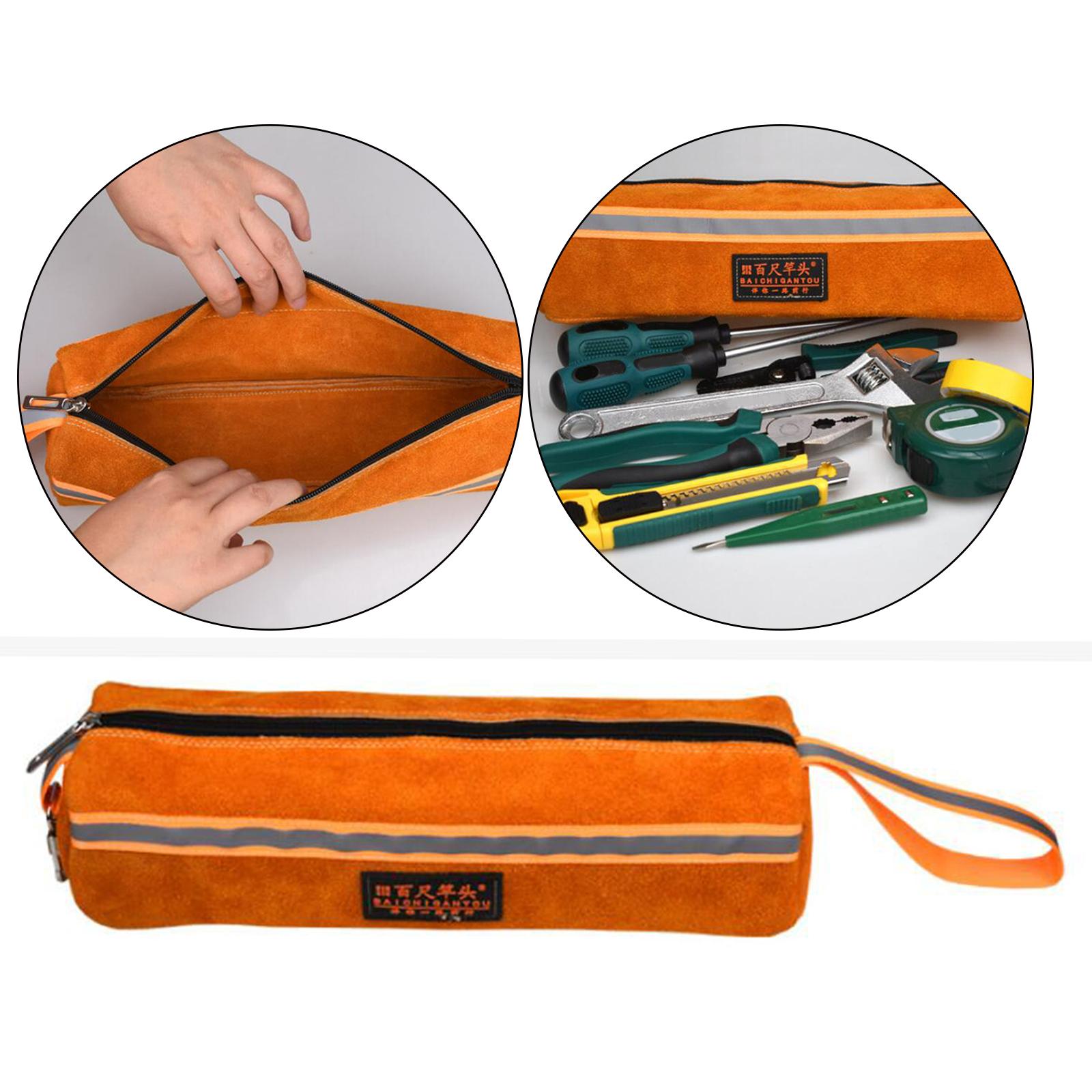 Portable Hand Tool Bag Heavy Duty with Wide Mouth Cowhide Multiple Purpose for Home DIY Gardening Carpentry Camping Handyman