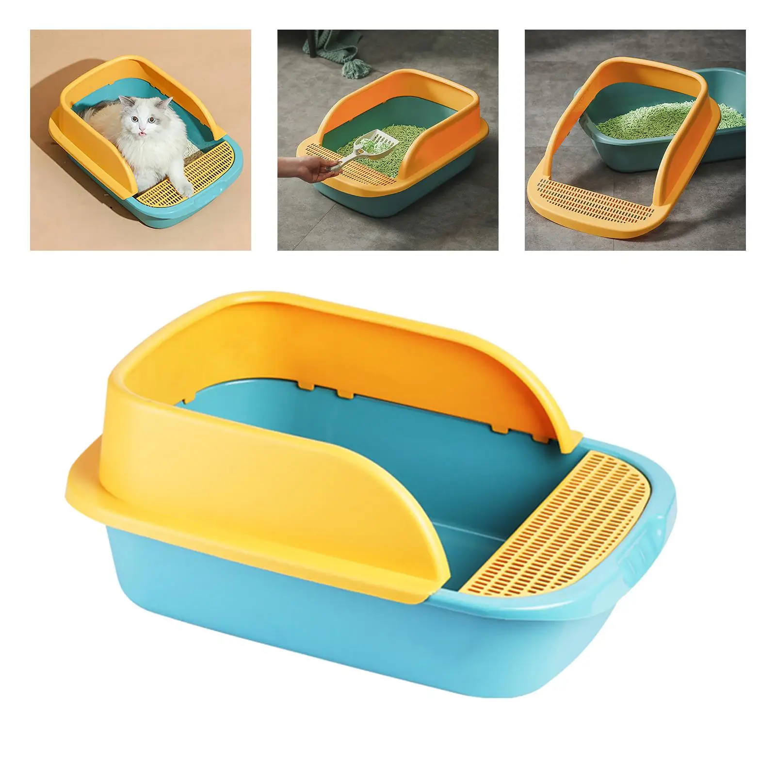 Pet Litter Tray Open Top Semi Closed Toilet Rabbit Cat Litter Box with Scoop