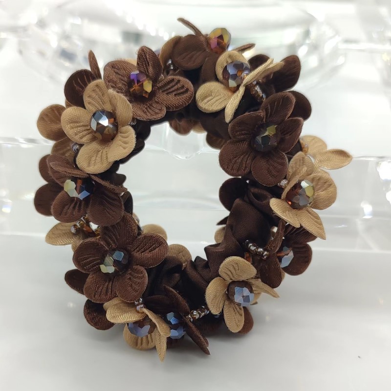 Eleganter großer Blumen-Haargummi, Perlenkristall-Haarring, Gummiband, Dutt, Stoff, elastisches Haargummi, koreanische Accessoires, Omar Nadel – Detail 5