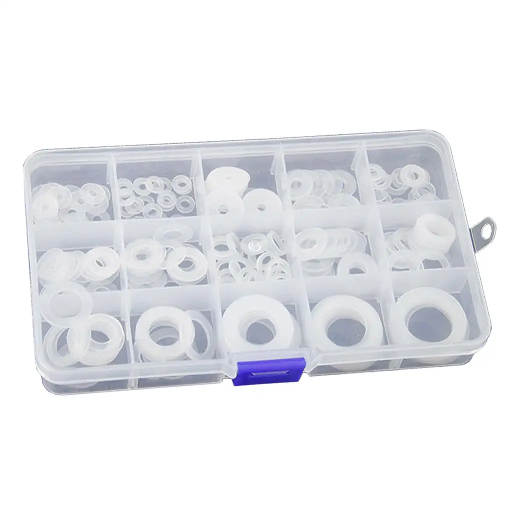 250pcs White Nylon Plastic Washer Flat Gasket Ring Set with Assortment Box