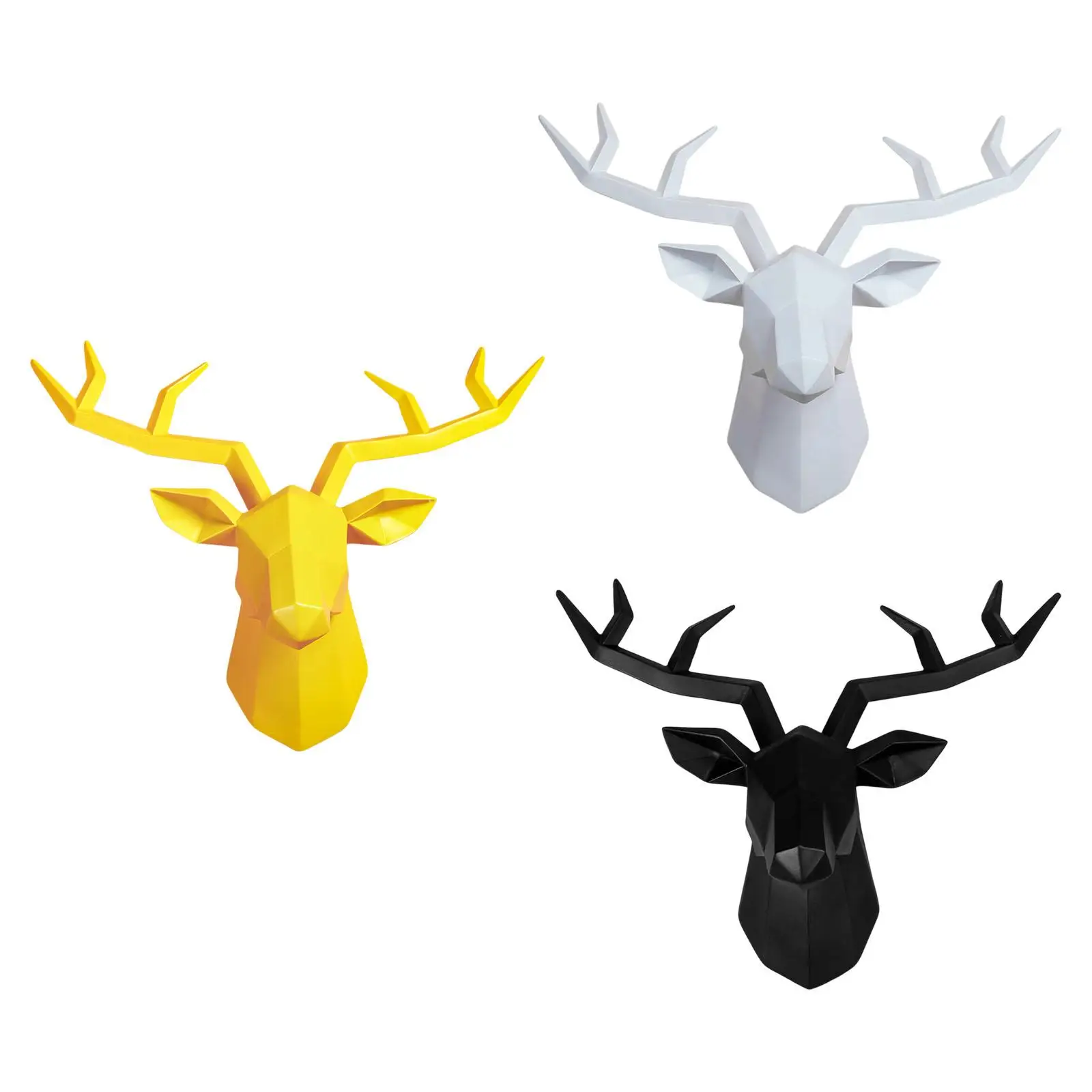  Head Sculpture Animal Statue Figurines Wall Mounted Simulation Collection Pendant Crafts Antlers Statuette for Farmhouse Decor