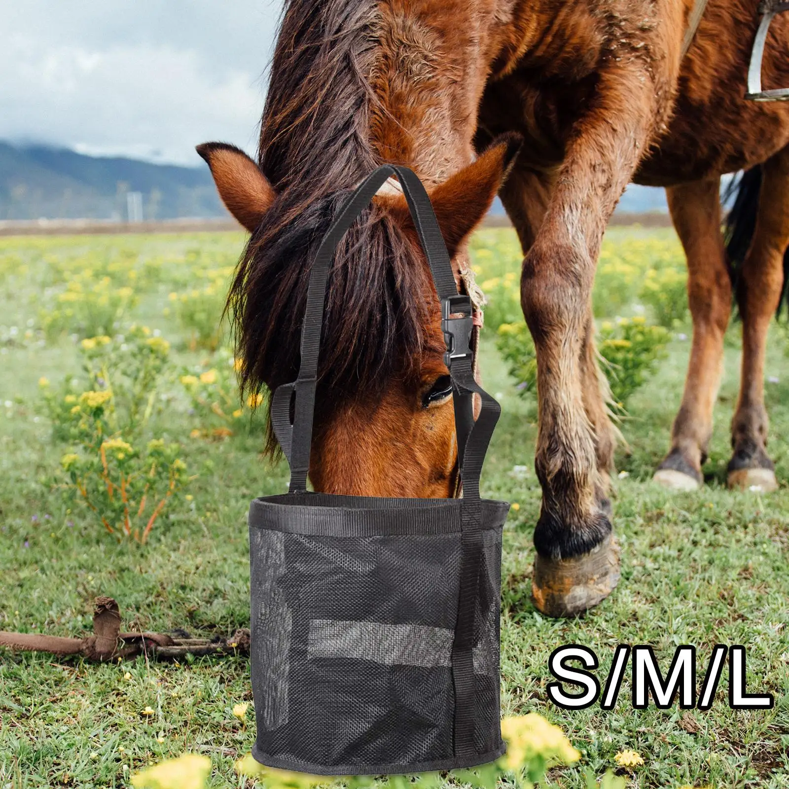 Durable Horse feed Bag, Mesh Solid Bottom Adjustable Supplies Equipment, Hay