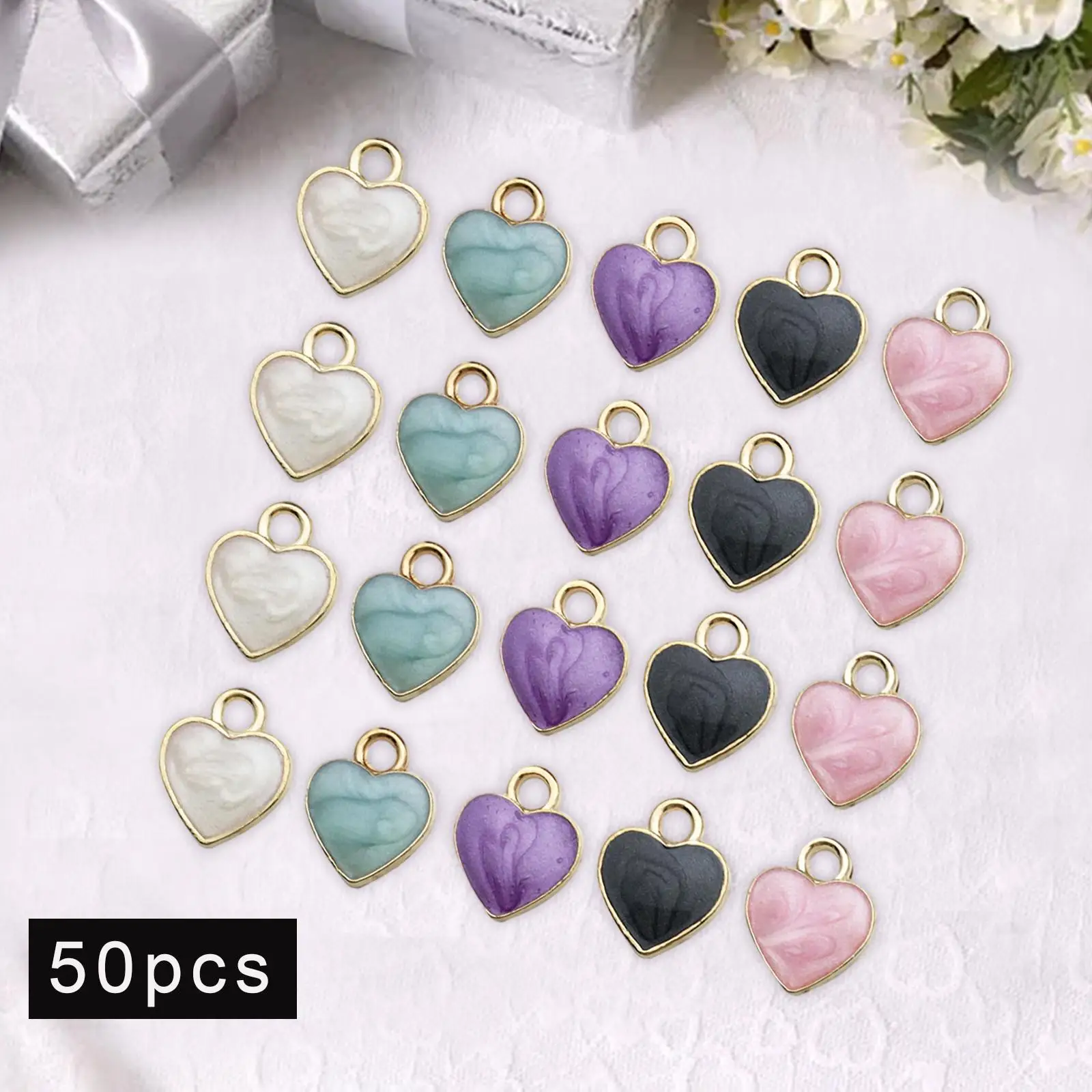 50 Pieces Love Heart Charms Smooth Surface Ornaments Alloy Valentine`s Gifts for Kids Wife Couples Girlfriend Family Members