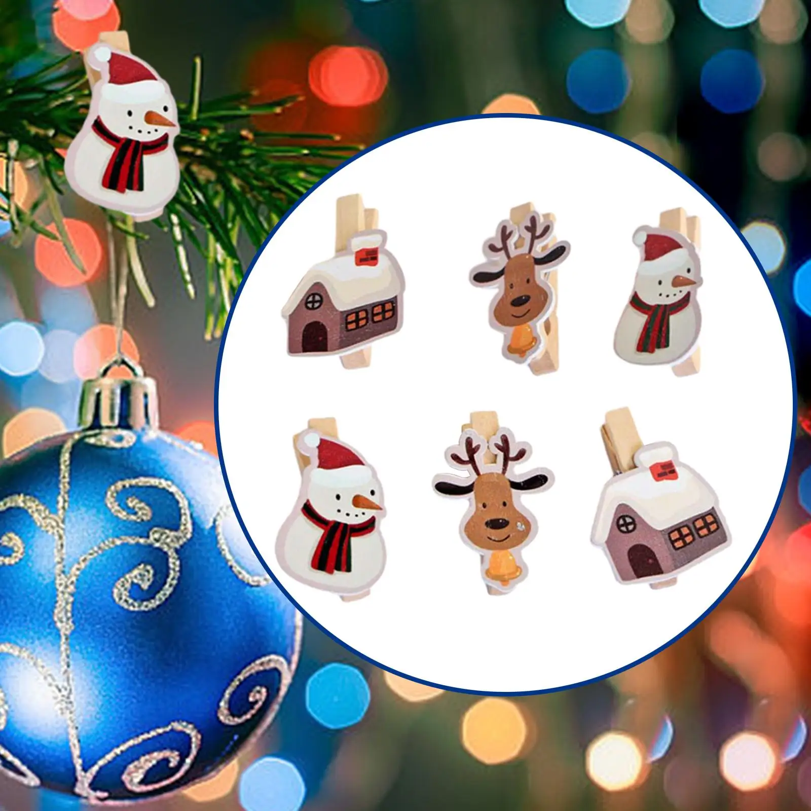 6x Christmas Wooden Clips Christmas Card Pegs Lovely Christmas Ornaments for Paper Crafts Cards Photo Holiday Party Supplies