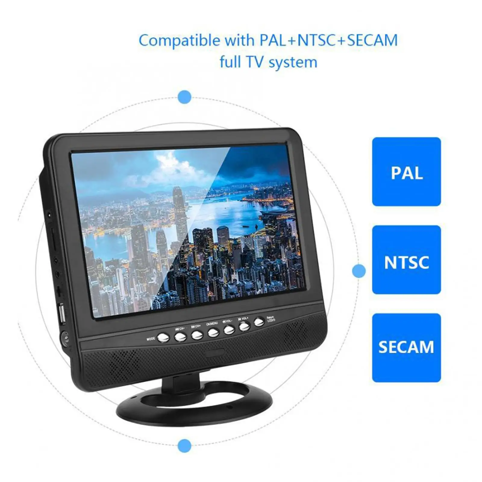 Portable 9.5 inch Car Analog TV LCD 3D Radio Color Screen Mini Thin Digital Wide Viewing Angle Video Player Monitor EU