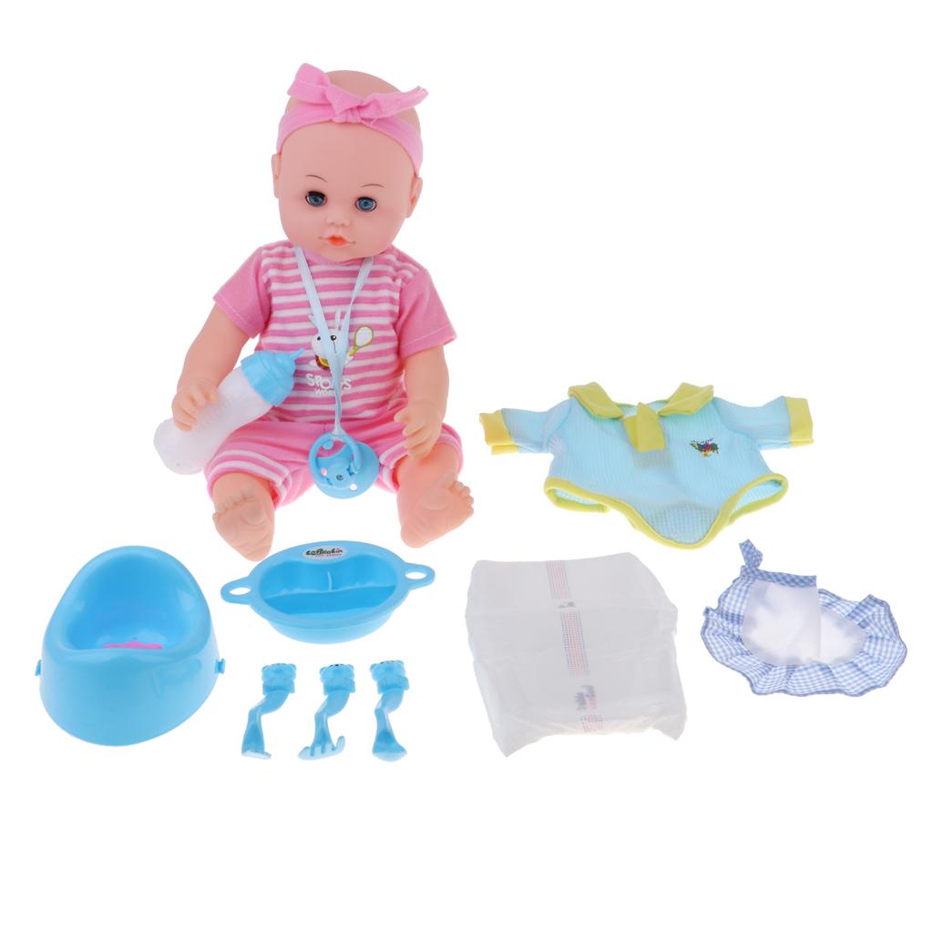 Realistic Baby Doll and Play Toys Play Sets Kids Pretend Play Tableware Feeding Set Educational Toys