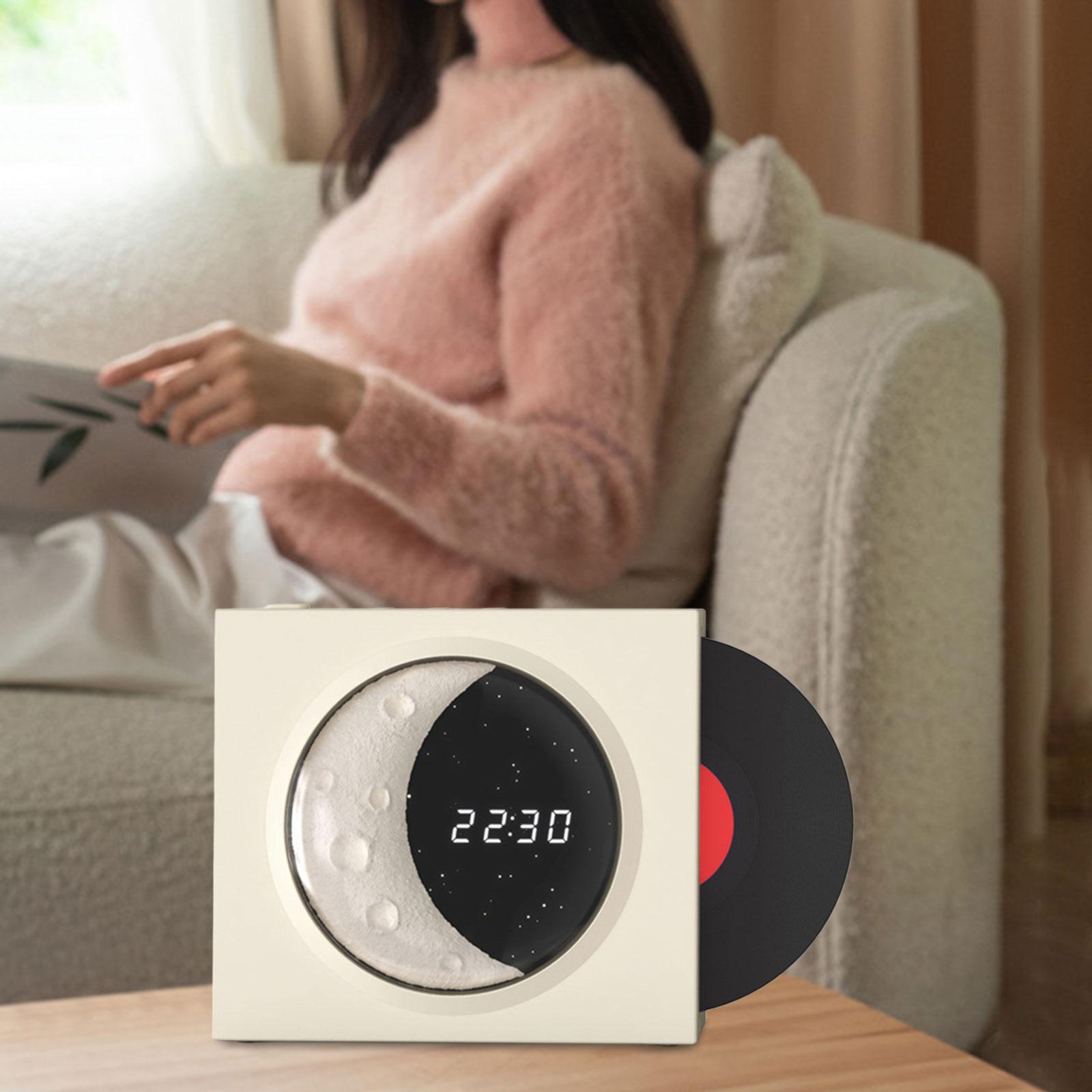 Vinyl Bluetooth Speaker Fashion Stereo Sound Moon Atmosphere Light Vintage Bluetooth Speaker with Clock Display for Bedroom,Home