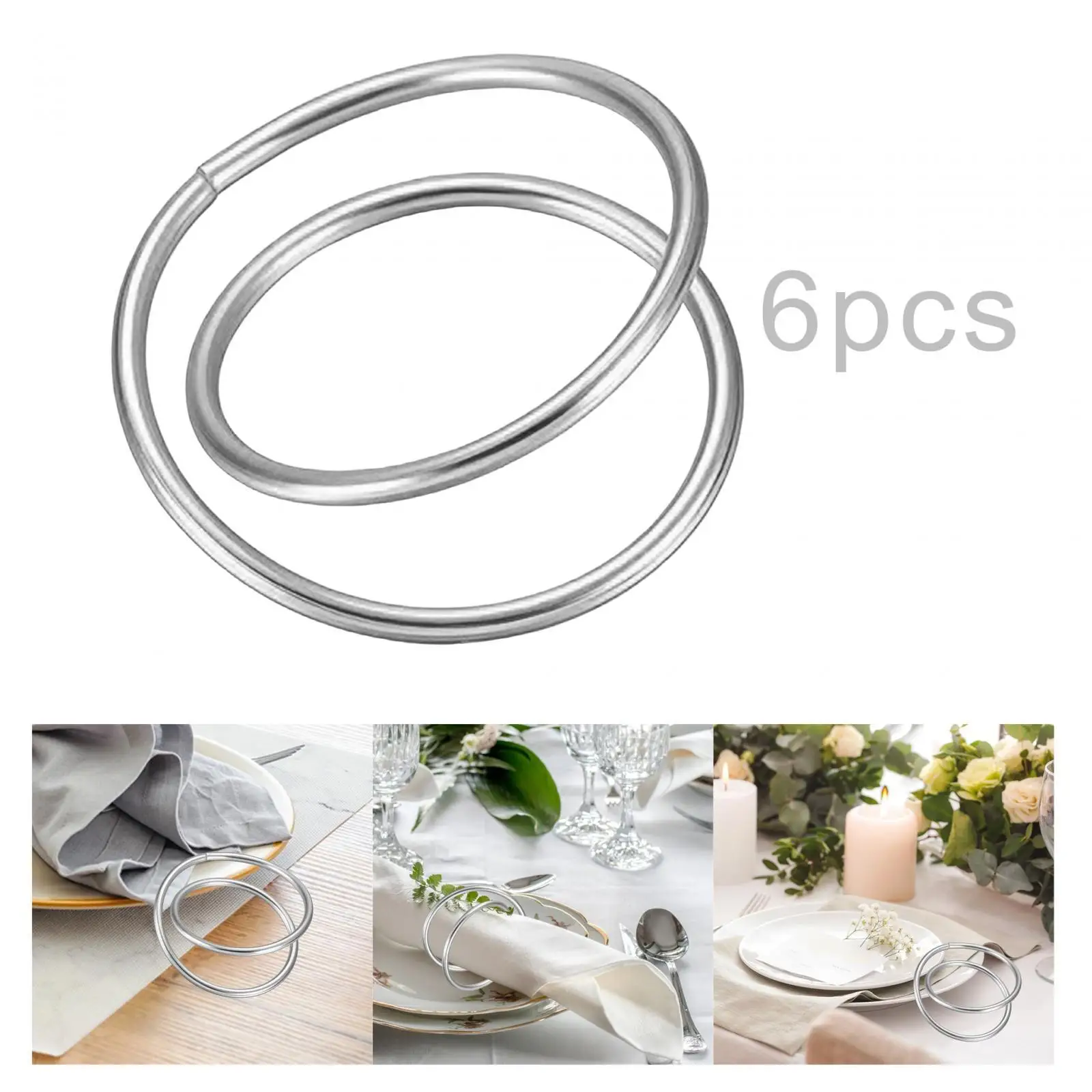 6x Napkin Rings Decoration Dining Table Napkin Buckle Metal Napkin Holder for Party Anniversary Festival Thanksgiving Hotel