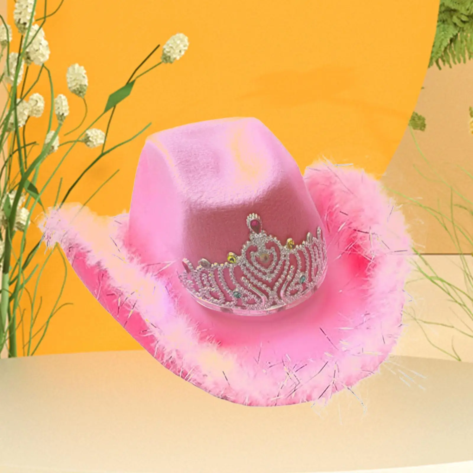 Light up Pink Cowboy Hat with Crown One Size Fits Most Wide Brim for Party Fancy Dress Props Hen Night Party Costume Accessories