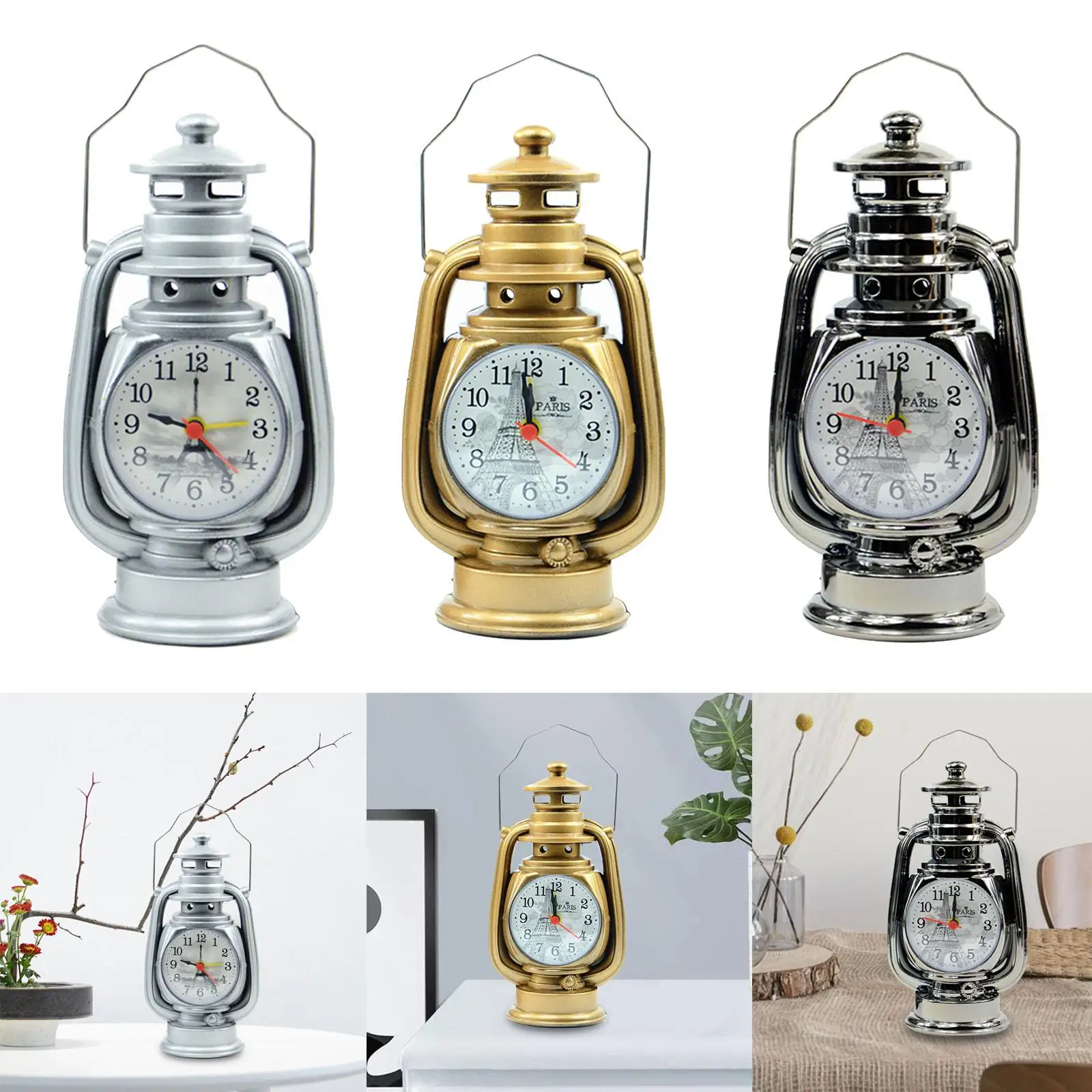 Oil Lamp Alarm Clock Classical Kerosene Light Gift Table Clock for Living Room Shelf