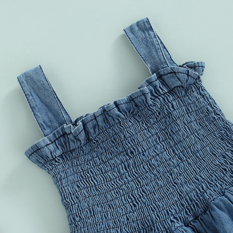 Focus norm 0-4y Sommer Prinzessin Baby Mädchen Kleid blau Denim Rüschen ärmel los hohe Taille geschichtet Sommerkleid – Detail 2
