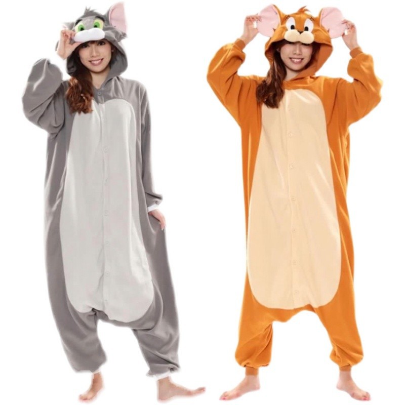 Flanell Neue Grau Maus Tom Katze Kigurumi Erwachsene Onesie Cartoon Pyjama Tier Halloween Party Kostüm Overalls Mit Kapuze Pyjamas Anzug – Detail 5