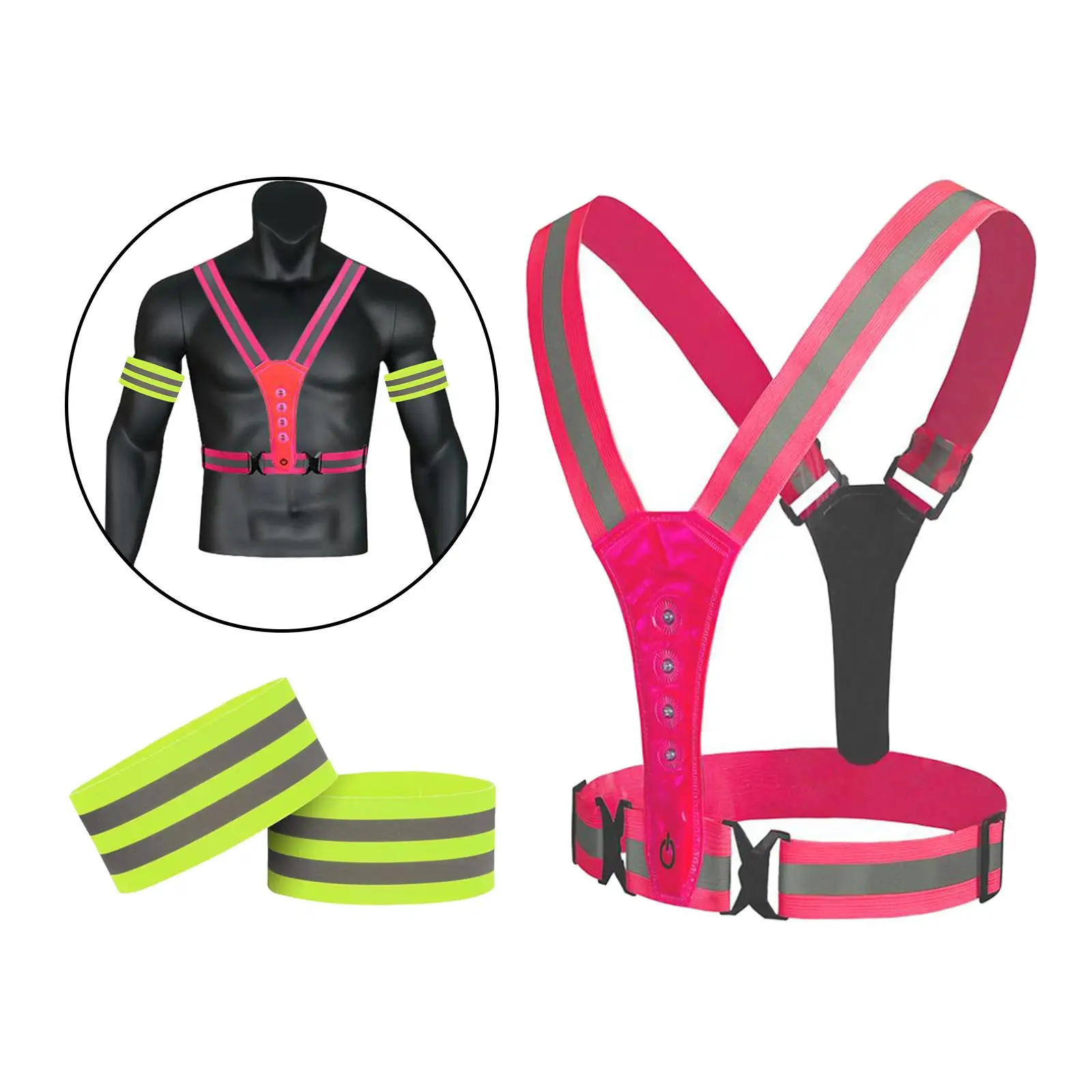 Reflective Vest Safety Straps USB Rechargeable LED Light up Breathable Adjustable for Running Jogging Working Walking Men Women