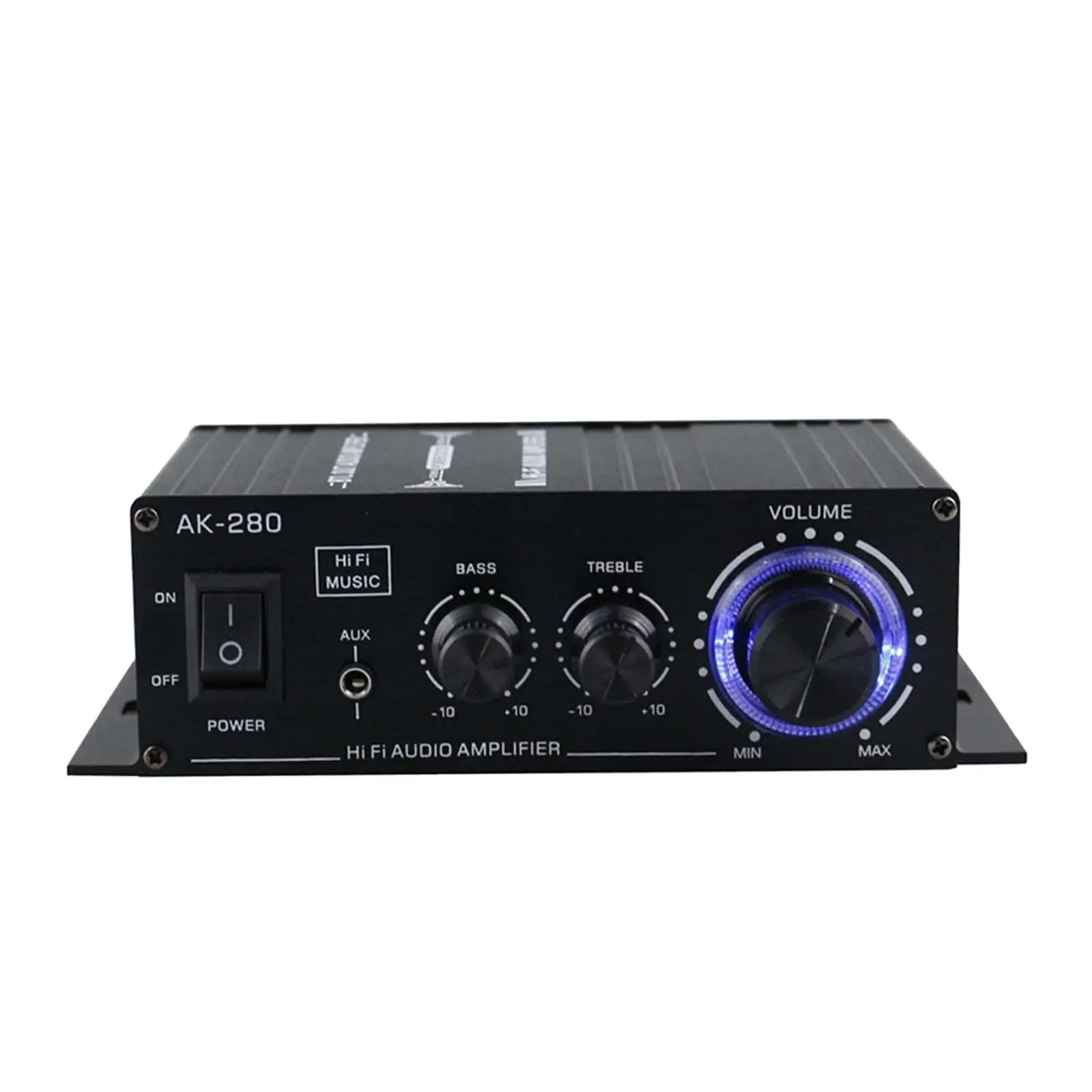 AK-280 Stereo Audio Power Amplifier Dual Channel 12V with Treble Bass Control with Blue Light Stereo Receivers for Car or MP3