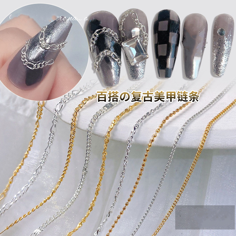 Best of 50 Cm Long / Pcs Nail Art Metal Chain Japanese Style Gold And Silver Three-dimensional Thin Chain For Decorative Nail Art Charm Reviews & Tips