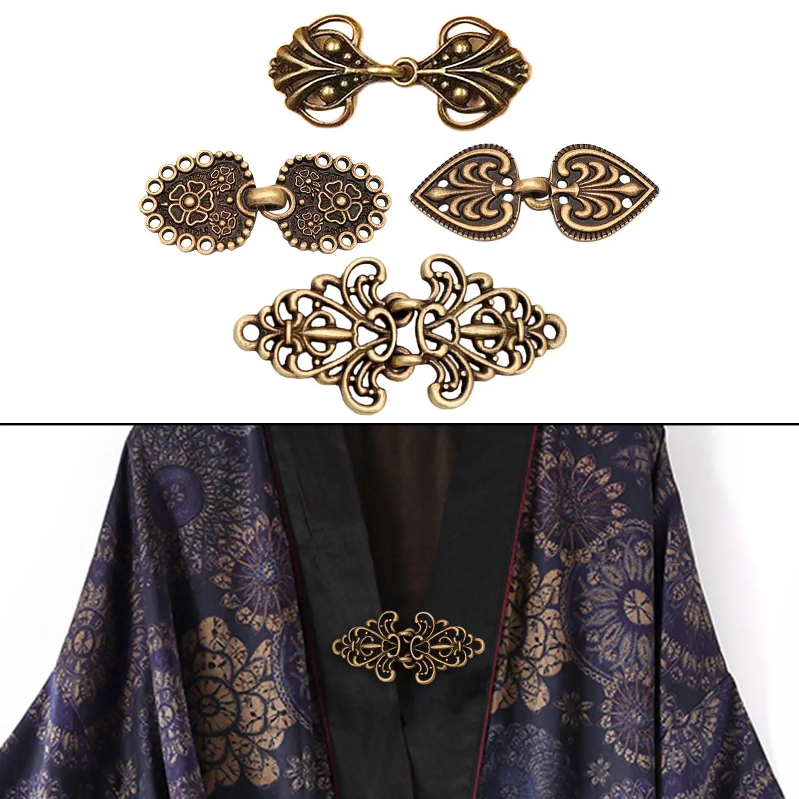 4 Pairs Women Clasp Fasteners Cardigan Clip Decorative Swirl Flower Cape or Cloak Clasp Fasteners Sew on Hooks and Eyes
