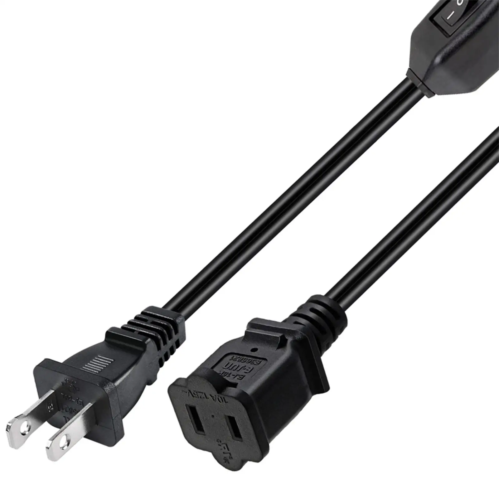32cm Switch Extension Cord 2 Prong Power Supply cord 13A 125V 2500W Durable on/ off for fan Lamp LED