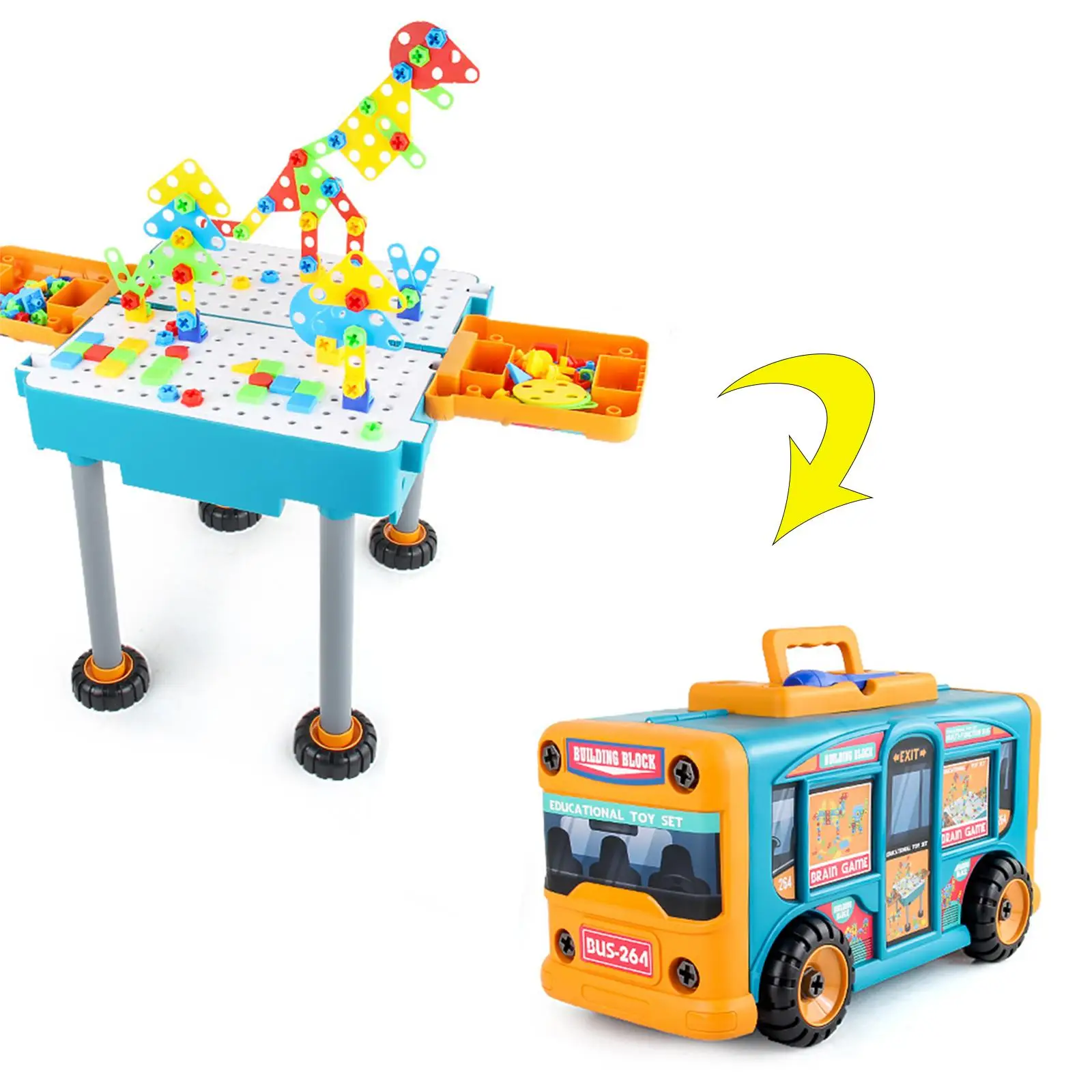 Jog Deformed Bus Toy Assembled to Roll in Variable Shape for Children