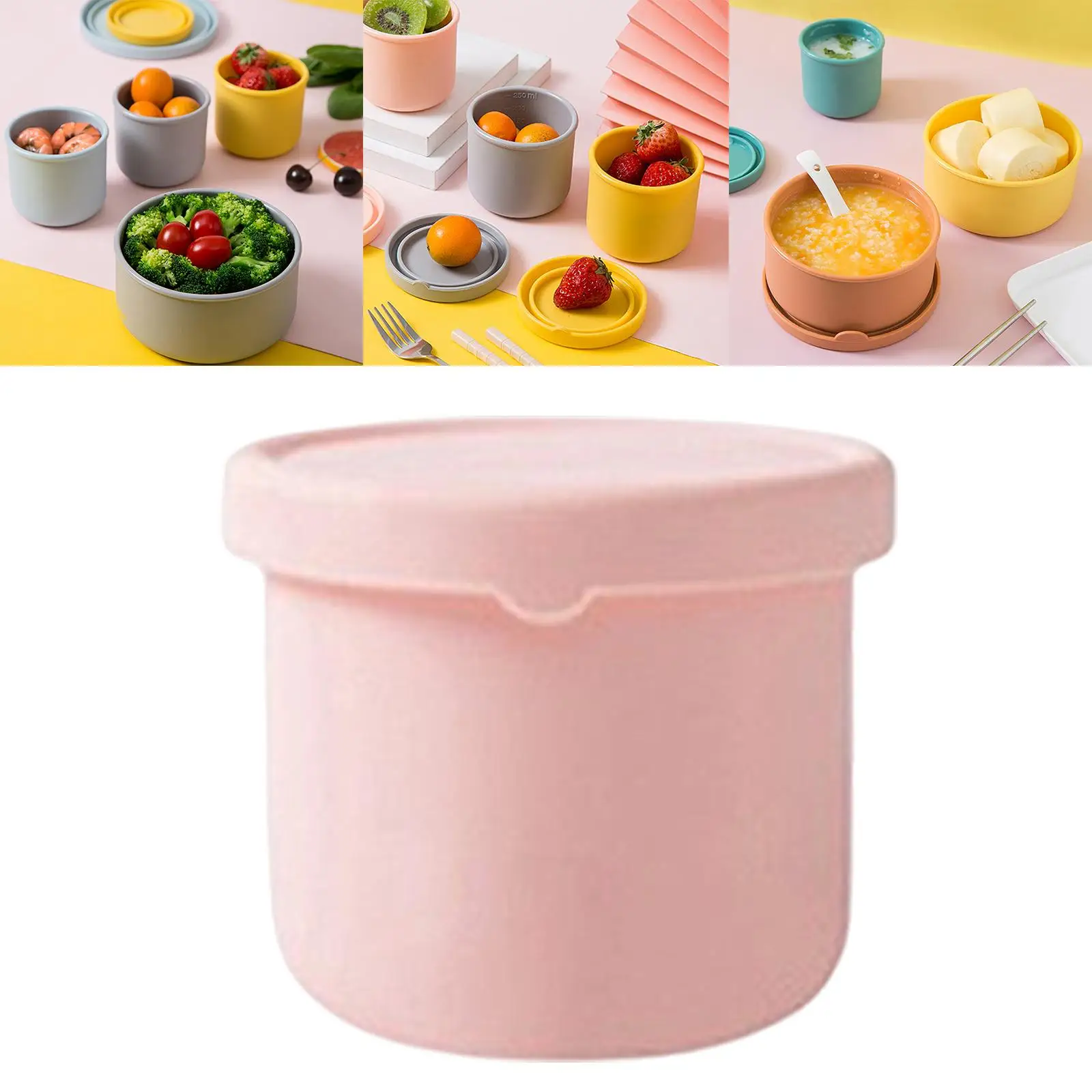 Hard Silicone Box for Lunch Leakproof Round with Lid Storage Bento Food Container Portable Single Color for Microwave