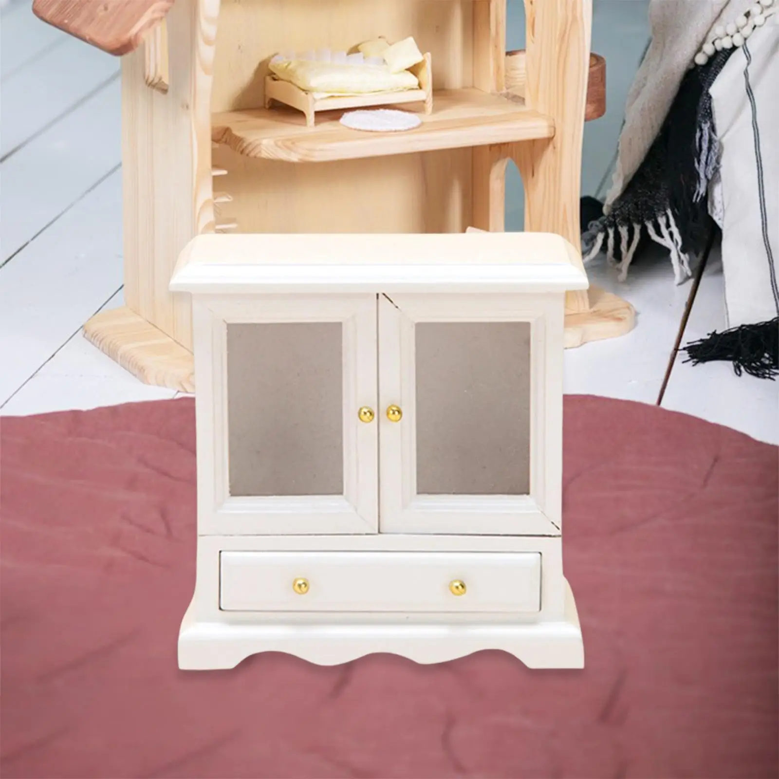 1/12 Scale Dollhouse Cupboard Cabinet Shelf Wood Model for Kitchen Delicate