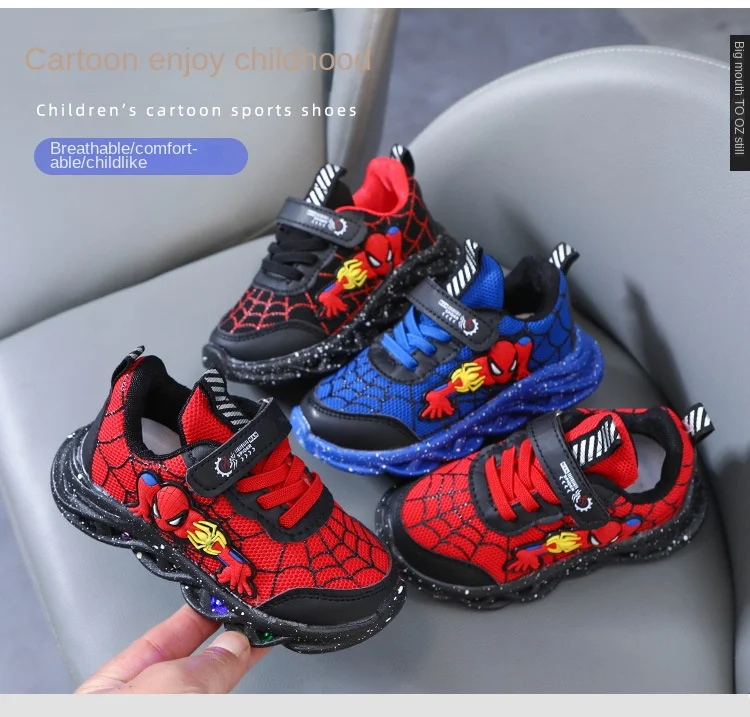 स्पाइडरमैन बच्चों के जूते लड़कों के लिए रोशनी वाले नए स्नीकर्स बच्चों के नए जूते