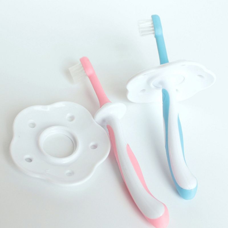 Nowborn Zahnbürste Beißring Zungenreiniger Schaber Blau Rosa Grün A2UB – Detail 3