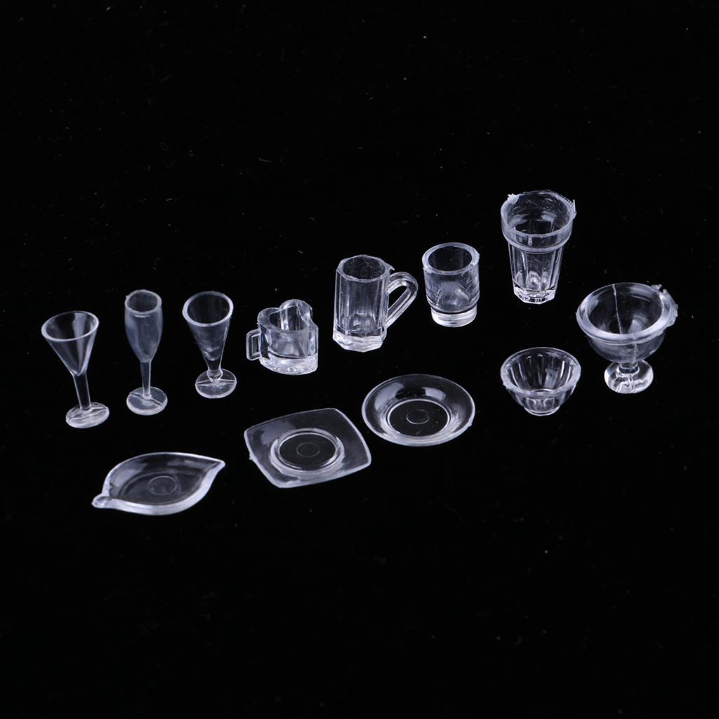 13 Pcs Mini Crockery Plates Cups Tray Bowl Set for 1/12 Dollhouse