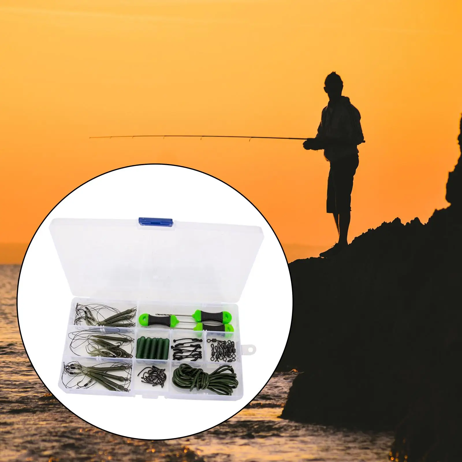 62Pcs Carp Fishing Accessories Set Carp Hooks Equipment Box Rig Tube